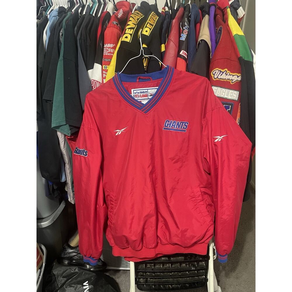 Size L- VTG New York Giants 90s Reebok NFL Pullover Jacket NYC Football Red